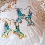 vintage style oil drop alloy Enamel Hummingbird Earrings